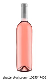 Front View  Rose Wine Blank Bottle Isolated On White Background.