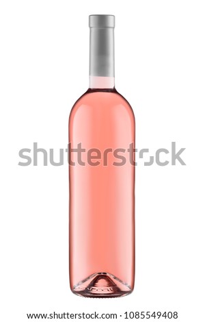 Front view  rose wine blank bottle isolated on white background.