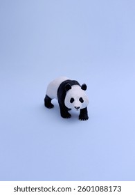 Front view rubber panda bear toy on blue background