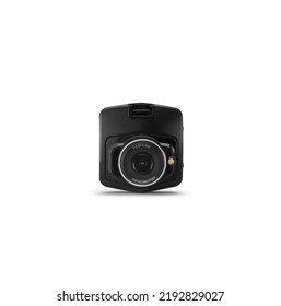 Front View Of Simple Black Digital Dash Camera Or For Cars, Isolated On White