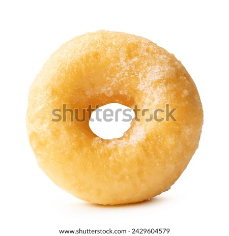 Front view of single delicious Cinnamon Sugar Mini Donuts is isolated on white background with clipping path. Donuts with sugar sprinkle