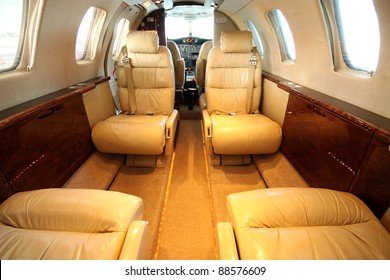 Front View Of The Small Private Jet Cabin