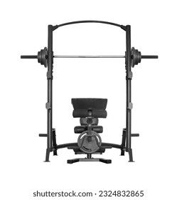 Front view Smith Machine, Dumbbell, Weight lifting, Exercise equipment for building strong muscles, fitness equipment in the gym, isolated on white background