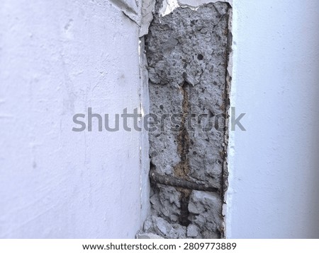 Front View Spalling Concrete Column Corroded Steel Rebar Exposed Industrial Material