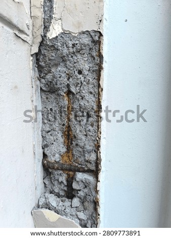 Front View Spalling Concrete Column Corroded Steel Rebar Exposed Industrial Material