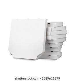 Front view of stack cardboard pizza box isolated on white background.