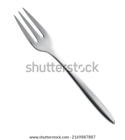 Front view stainless steel three tines pastry fork isolated on white