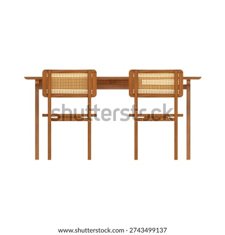 Front view of teak dining set with balanced proportions and warm wood texture. Minimalist Japandi inspired design suitable for furniture catalog and interior layout reference.