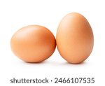 Front view of two brown chicken eggs is isolated on white background with clipping path.