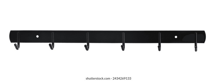 Front view of wall mounted black metal coat rack isolated on white