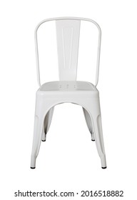 Front View Of White Metal Chair Isolated On White With Clipping Path