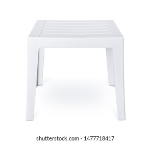 Front View Of White Plastic Patio Side Table Isolated On White