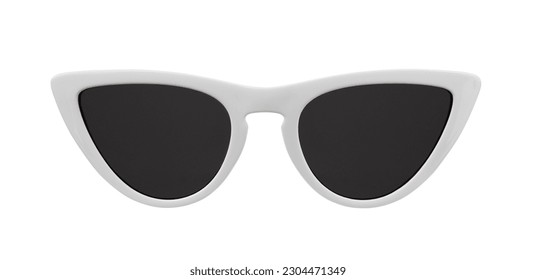 Front view of white retro cat eye sunglasses isolated on white