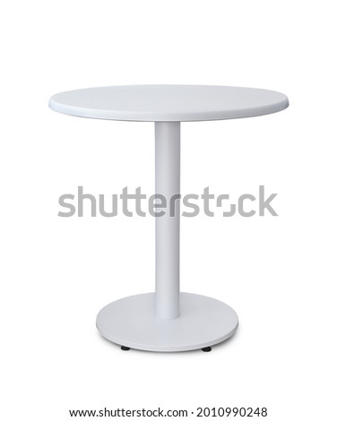 Front view of white round table isolated on white