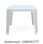 Front view of white square plastic patio side table isolated on white