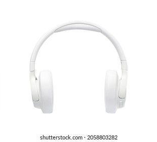 Front view of white Wireless Over-Ear (full size) headphones isolated on white background. - Shutterstock ID 2058803282