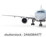 Front view of wide body passenger airliner isolated on white background