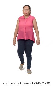 Front View Of A Woman Walking On White Background