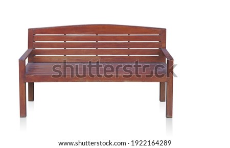front view wooden bench has a backrest on white background, object, accessories, furniture, copy space