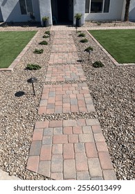 Front yard landscape with pathway 