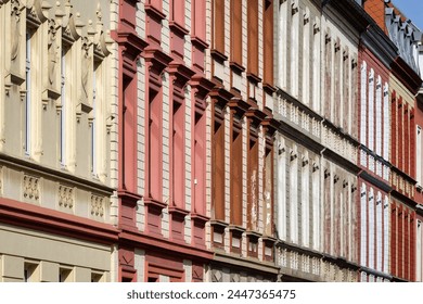 façade frontage of workers' houses of the same design but different conservation status from the end of the 19th century in cologne Ehrenfeld