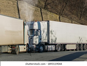 Frontal Collision Between Two Goods Trucks. Truck Accident