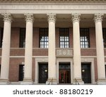 frontal detail of the the "Widener Library" at Harvard Yard in Cambridge (Massachusetts, USA)