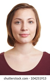 Frontal Portrait Of Brunette Woman With Blank Expression