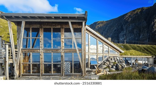 The frontal view of the famous Glasshytta in Lofoten, the workshop of a glass maker.  - Powered by Shutterstock