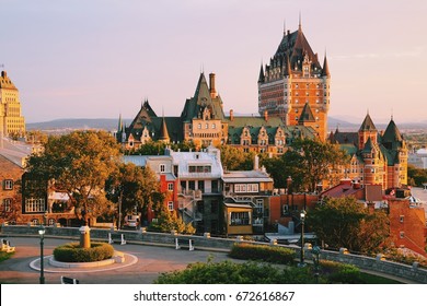 Frontenac Castle in Old Quebec City in the beautiful sunrise light.