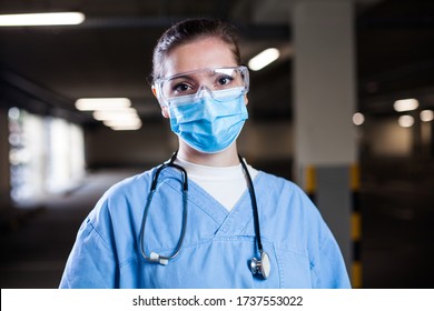 Frontline medical worker working long night shifts,EMS clinic or Coronavirus mobile testing center,COVID-19 pandemic causing stress sleep deprivation,overworked tired exhausted hospital NHS ICU staff - Powered by Shutterstock