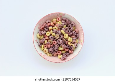 Froot Loops Cereal Served On Plate Isolated On White Background