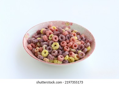 Froot Loops Cereal Served On Plate Isolated On White Background