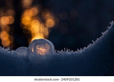 frosen bubble sunset and forest background