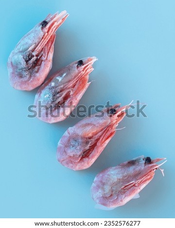 Frosen shrimps on blue background