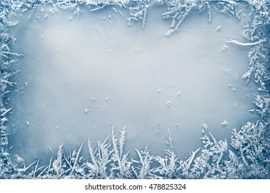 Frost Crystal Border On Ice - Christmas Background