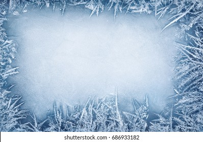 Frost Crystal Border On Ice - Christmas Background