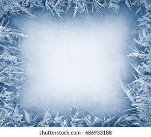 Frost Crystal Border On Ice - Christmas Background