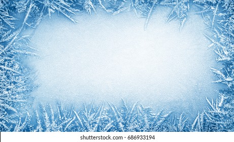 Frost Crystal Border On Ice - Christmas Background