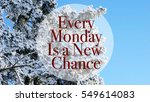 Frost on a Tree branches on blue sky with motivational quote "Every Monday is a new chance"