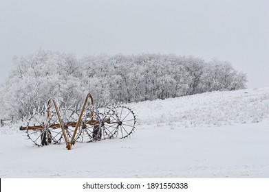 Frost On Vintage Farm Equipment In Southern Saskatchewan Canada