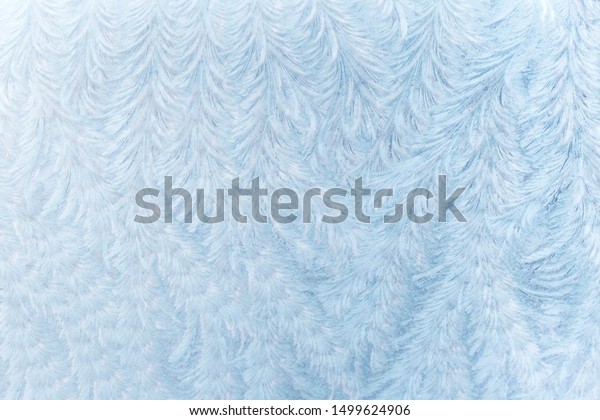 Frost patterns on a car windscreen -\
winter hoar frost creating unusual feather shapes.\
