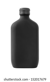 Frosted Black Glass Bottle Isolated On White Background