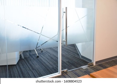 Frosted film glass sticker cut in pattern, Glass Film Design, Privacy in work place, Modern office meeting room or manager room concept. Glass wall idea for interior.