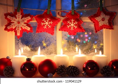 Frosted Window With Christmas Decoration