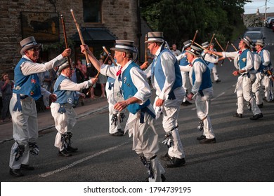 Frosterley, County Durham/United Kingdom - June 22 2017: Hexham Morris Dancers outside The Black Bull Pub in Frosterley, County Durham