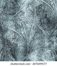 Frostwork Pattern Ice Crystals On Black Background. Dark Surface With Abstract Ice Structure Makes To Overlay Or Add A Frost Effect. Frost On The Glass, The Effect Of Freezing