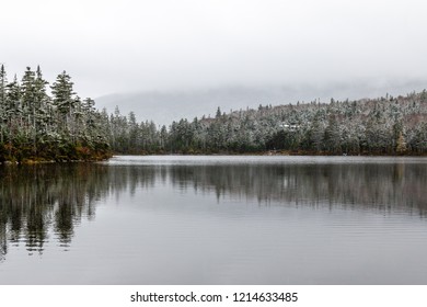 A frosty mountain lake high in the Adirondack Mountains. 