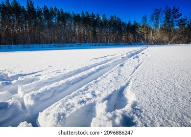 Frosty Sunny Day In Russia With Snowbank