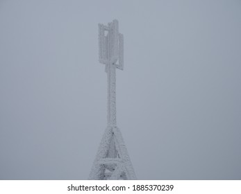 Frosty Triangulation Station On The Mountain Top.